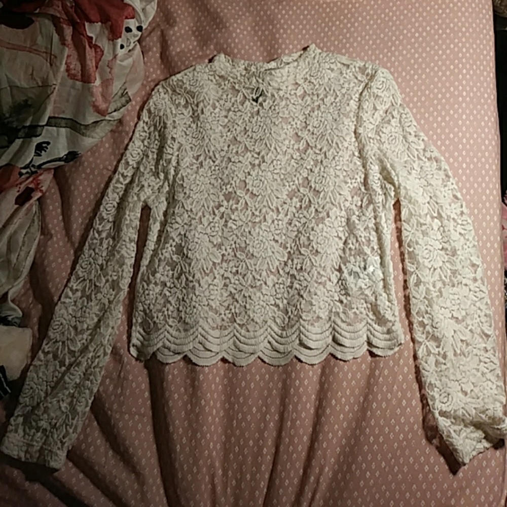 Lace Cream H&M Long Sleeve Blouse